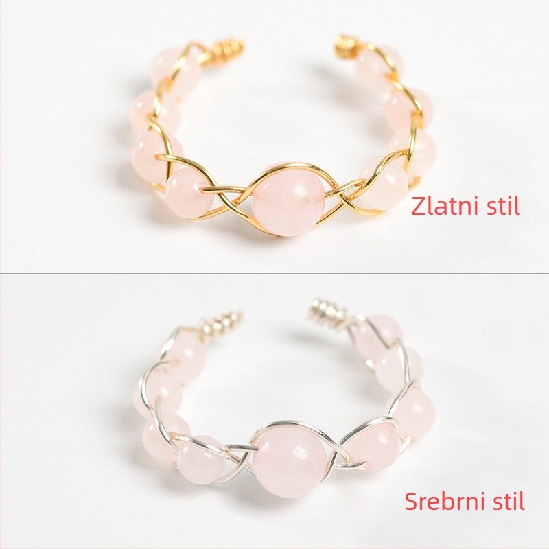 Ručni pleteni bakreni prsten s prirodnim rižinim perlama, unisex stil zapadne Europe i Amerike