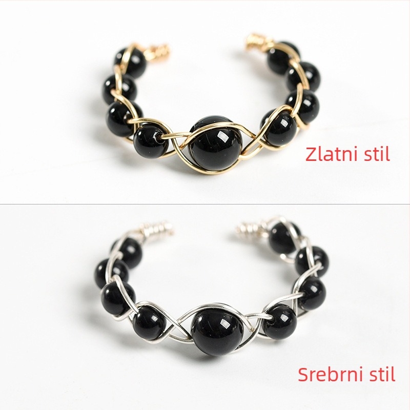 Ručni pleteni bakreni prsten s prirodnim rižinim perlama, unisex stil zapadne Europe i Amerike