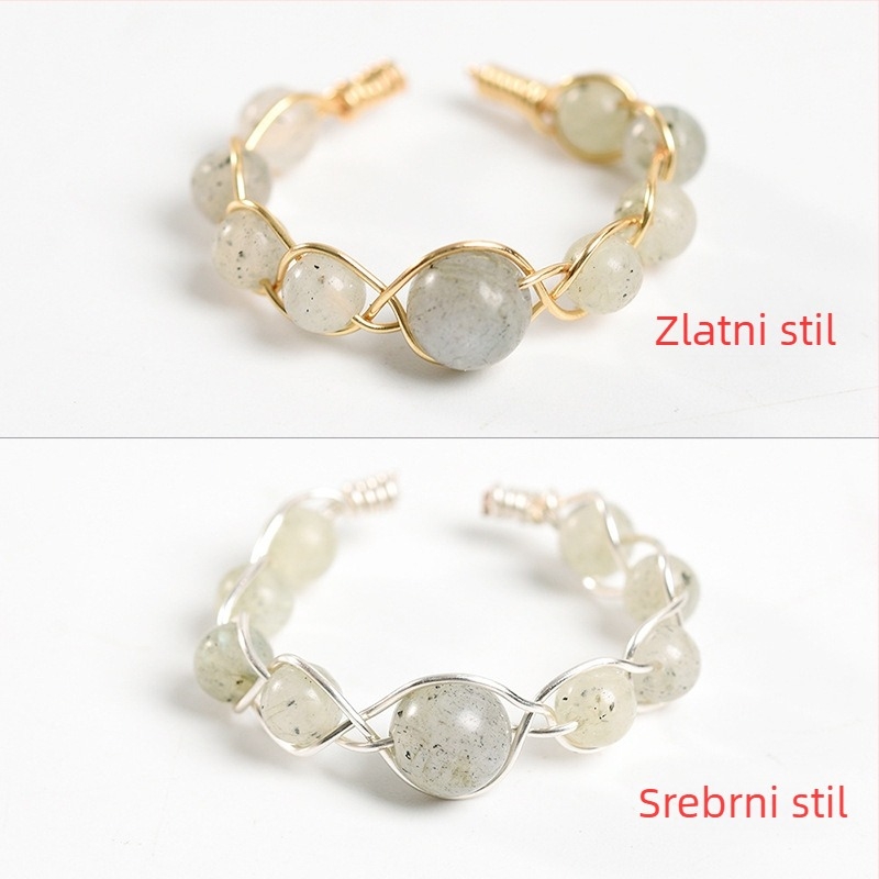 Ručni pleteni bakreni prsten s prirodnim rižinim perlama, unisex stil zapadne Europe i Amerike