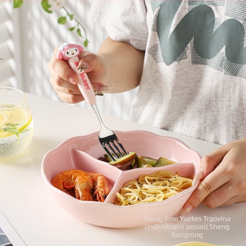 Keramički tanjur s tri odjeljka, duboki rub, okrugli oblik, moderni minimalistički stil, nije pogodan za mikrovalnu