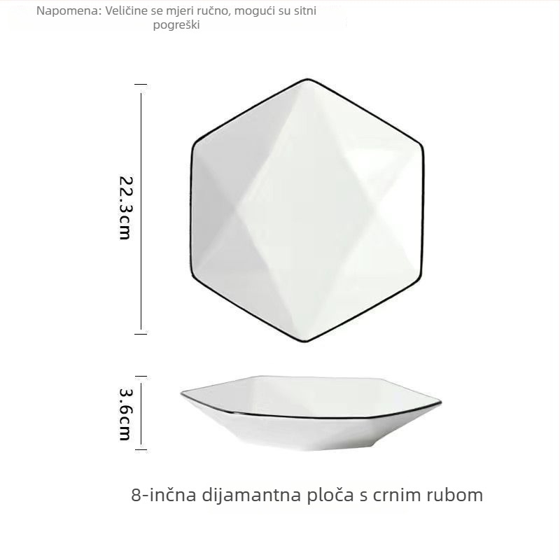 Keramički šesterokutni tanjur za posluživanje – moderni minimalistički stil, pogodan za mikrovalnu pećnicu