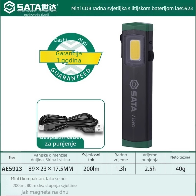Vanjska čelna svjetiljka, mini punjiva, magnetska LED, 80–240 lm, ABS kućište, 40 g, EU CE certificirana