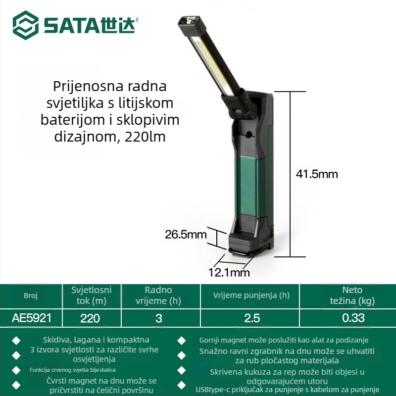 Vanjska čelna svjetiljka, mini punjiva, magnetska LED, 80–240 lm, ABS kućište, 40 g, EU CE certificirana