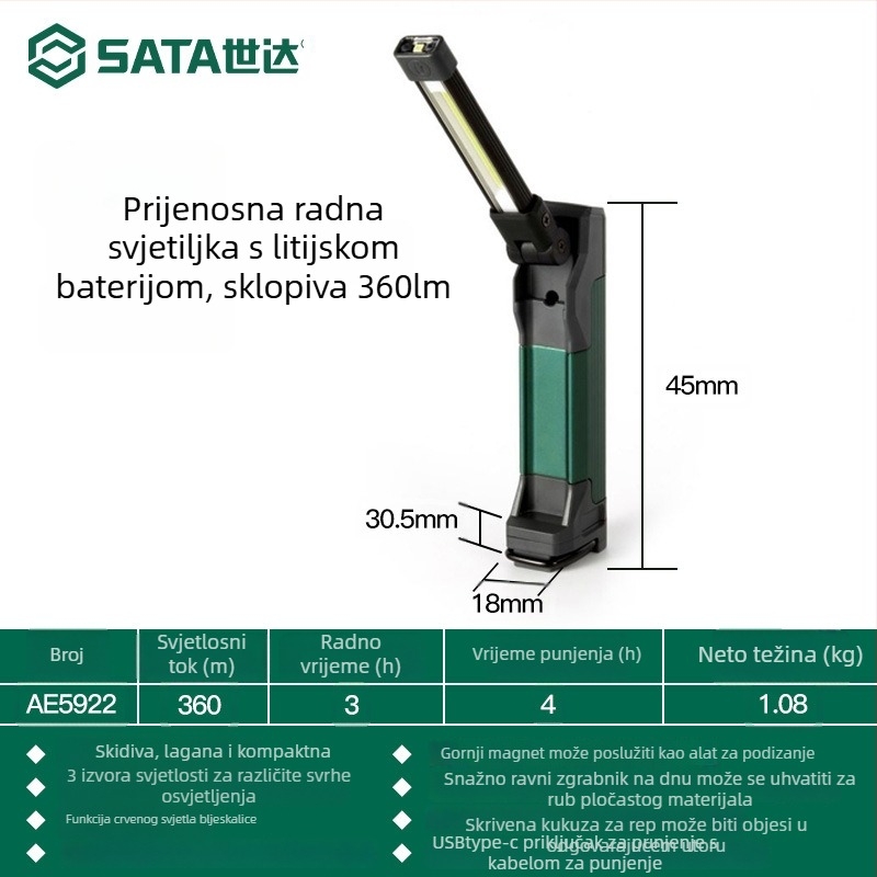 Vanjska čelna svjetiljka, mini punjiva, magnetska LED, 80–240 lm, ABS kućište, 40 g, EU CE certificirana