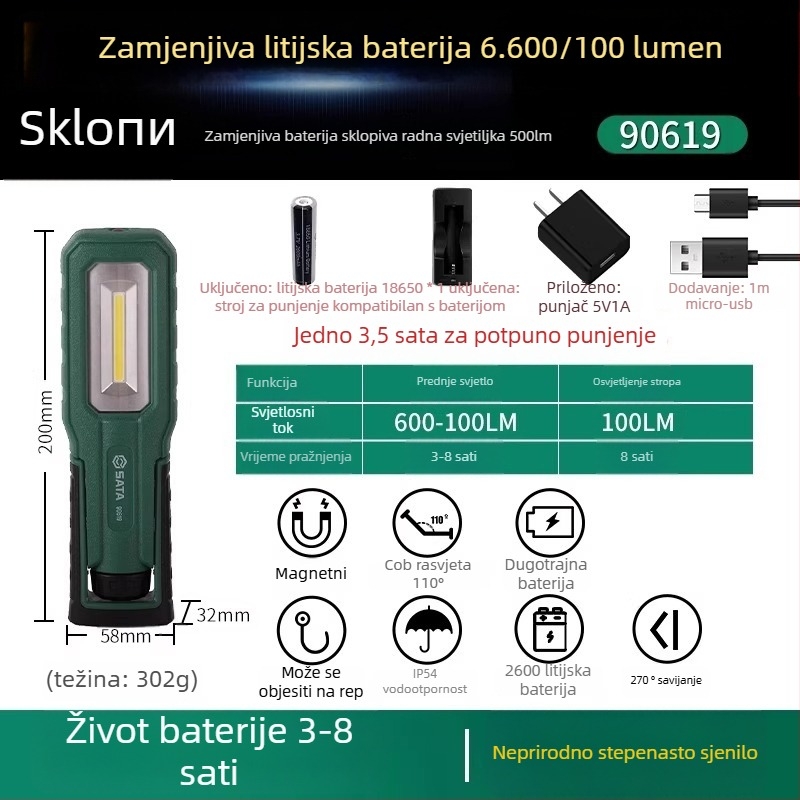 Vanjska čelna svjetiljka, mini punjiva, magnetska LED, 80–240 lm, ABS kućište, 40 g, EU CE certificirana