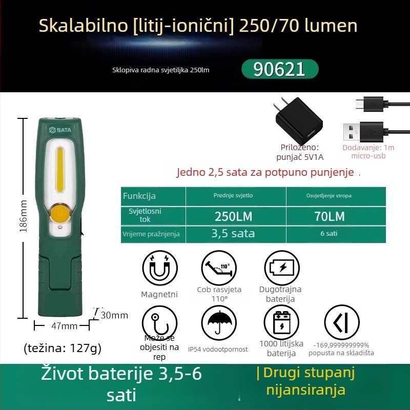 Vanjska čelna svjetiljka, mini punjiva, magnetska LED, 80–240 lm, ABS kućište, 40 g, EU CE certificirana
