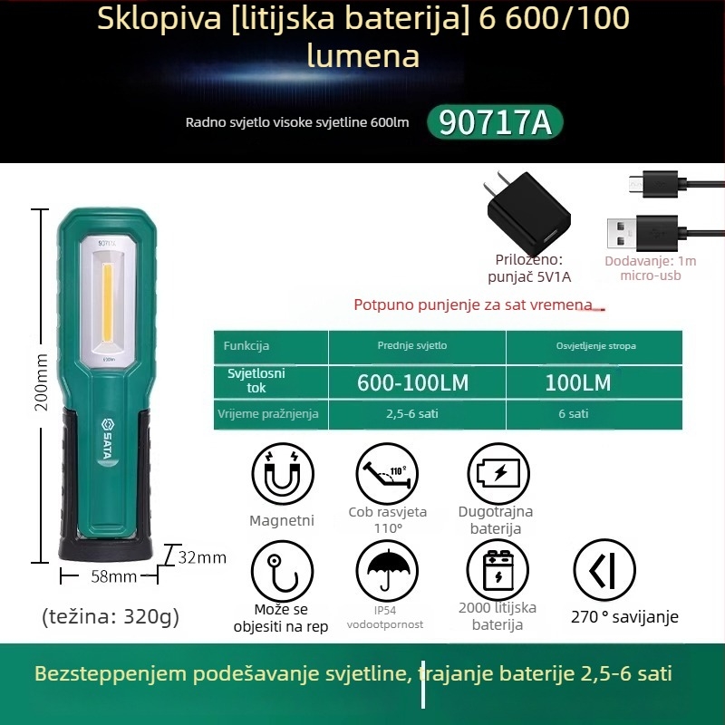 Vanjska čelna svjetiljka, mini punjiva, magnetska LED, 80–240 lm, ABS kućište, 40 g, EU CE certificirana