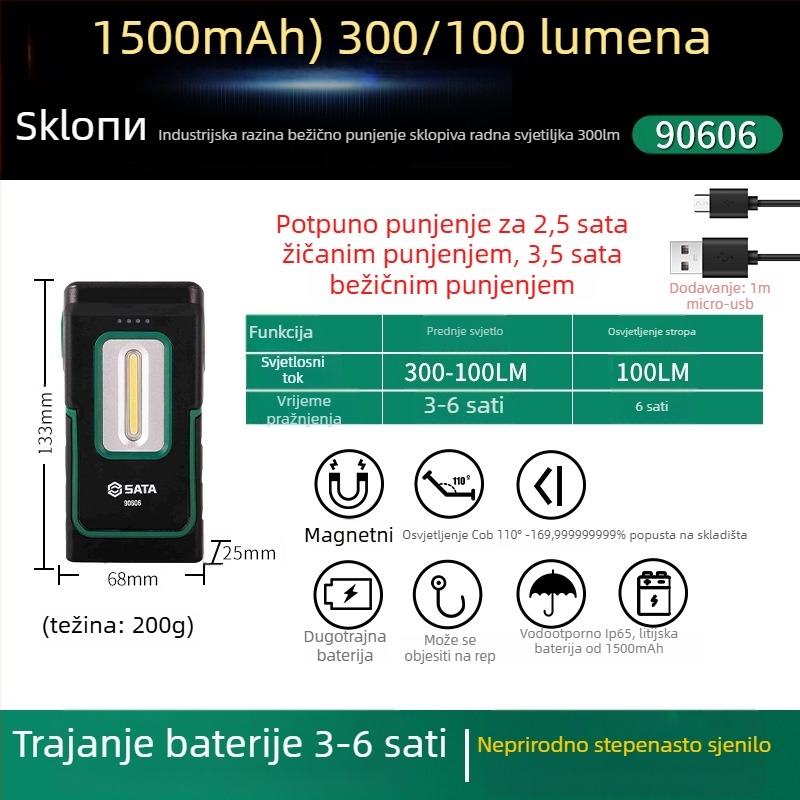 Vanjska čelna svjetiljka, mini punjiva, magnetska LED, 80–240 lm, ABS kućište, 40 g, EU CE certificirana