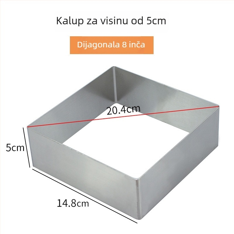 Nehrđajući čelik kvadratni mousse prsten – kalup za tortu za mousse, moderan minimalistički dizajn