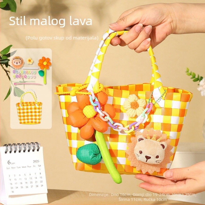 DIY set za pletenu Tote torbu od slame — stil putovanja i odmora za svakodnevnu uporabu (slama; stil putovanja i odmora; svakodnevna uporaba; jesen 2024)