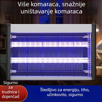 Vanjska lampa za uništavanje komaraca s UV svjetlom, aluminijska mreža, kućište od nehrđajućeg čelika, električni šok za ubijanje komaraca, otpornost na vatru, bez baterije, za površinu 61 m² i više