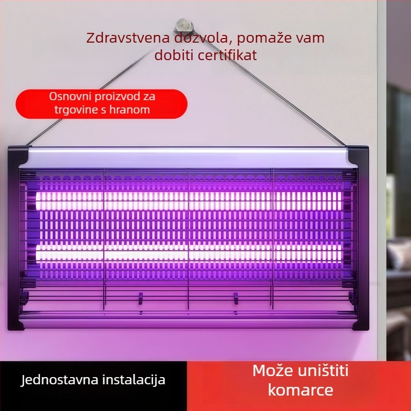 Vanjska lampa za uništavanje komaraca s UV svjetlom, aluminijska mreža, kućište od nehrđajućeg čelika, električni šok za ubijanje komaraca, otpornost na vatru, bez baterije, za površinu 61 m² i više