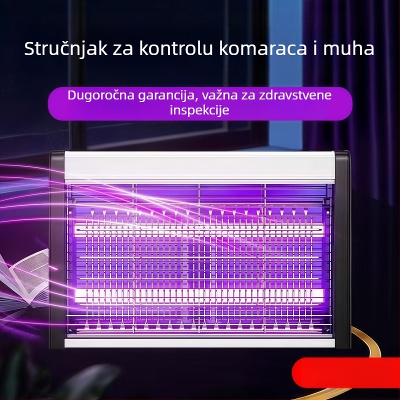 Vanjska lampa za uništavanje komaraca s UV svjetlom, aluminijska mreža, kućište od nehrđajućeg čelika, električni šok za ubijanje komaraca, otpornost na vatru, bez baterije, za površinu 61 m² i više