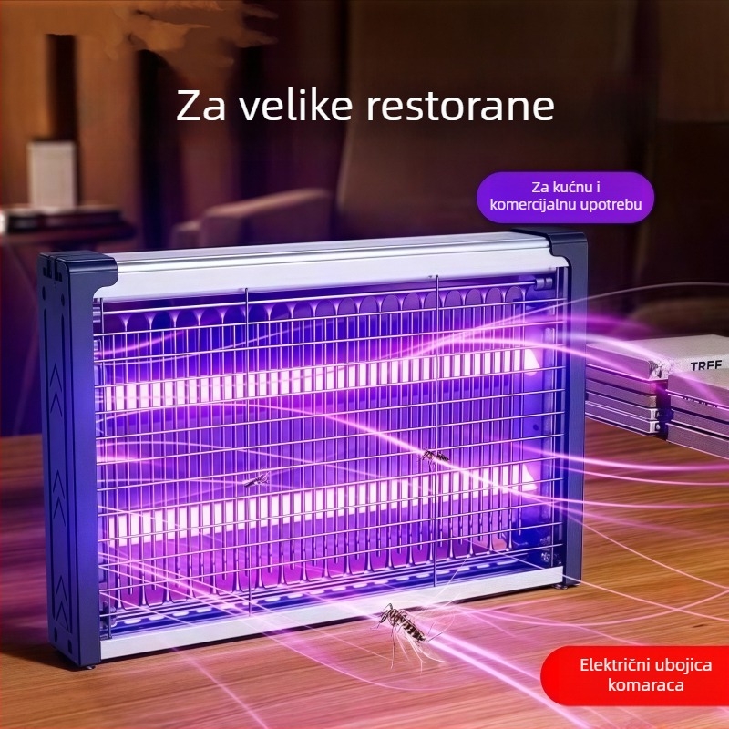 Vanjska lampa za uništavanje komaraca s UV svjetlom, aluminijska mreža, kućište od nehrđajućeg čelika, električni šok za ubijanje komaraca, otpornost na vatru, bez baterije, za površinu 61 m² i više