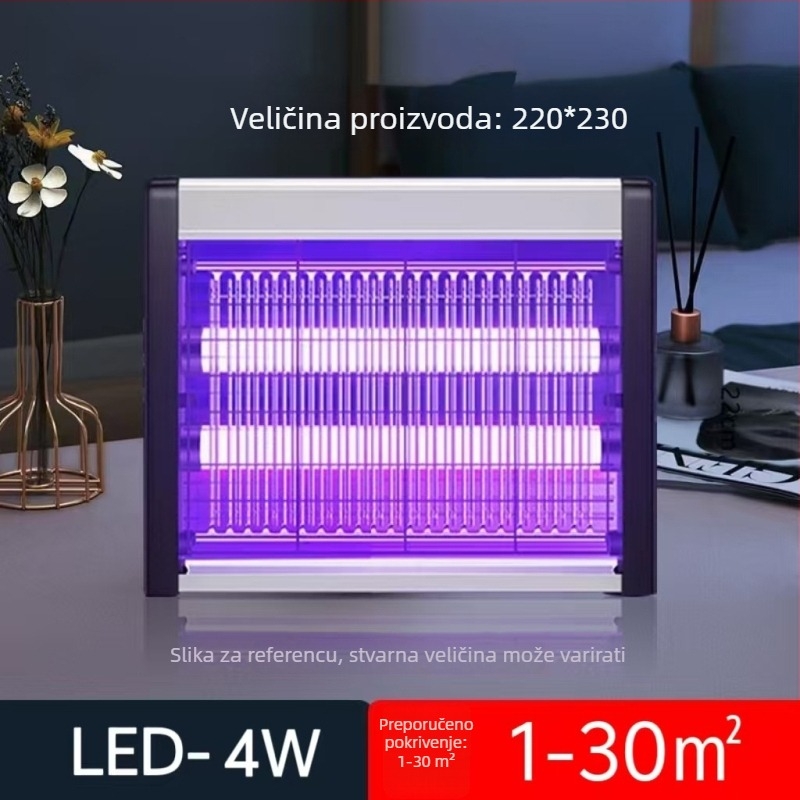 Vanjska lampa za uništavanje komaraca s UV svjetlom, aluminijska mreža, kućište od nehrđajućeg čelika, električni šok za ubijanje komaraca, otpornost na vatru, bez baterije, za površinu 61 m² i više
