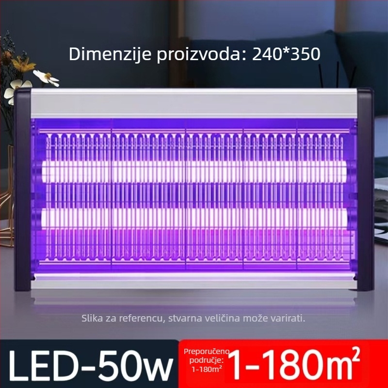 Vanjska lampa za uništavanje komaraca s UV svjetlom, aluminijska mreža, kućište od nehrđajućeg čelika, električni šok za ubijanje komaraca, otpornost na vatru, bez baterije, za površinu 61 m² i više