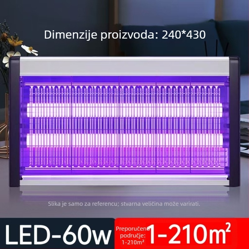 Vanjska lampa za uništavanje komaraca s UV svjetlom, aluminijska mreža, kućište od nehrđajućeg čelika, električni šok za ubijanje komaraca, otpornost na vatru, bez baterije, za površinu 61 m² i više