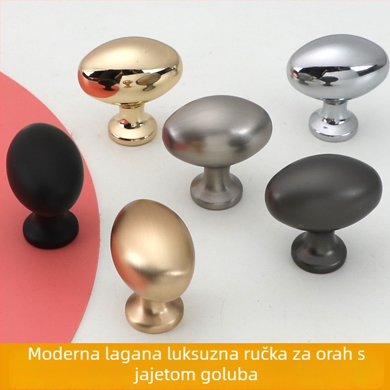Cink ručka za namještaj od legure cinka, oblik golubljeg jajeta, jednim otvorom za montažu, moderni minimalistički stil, model 6500, Bejart, za garderobe, ormariće za vino i ladice