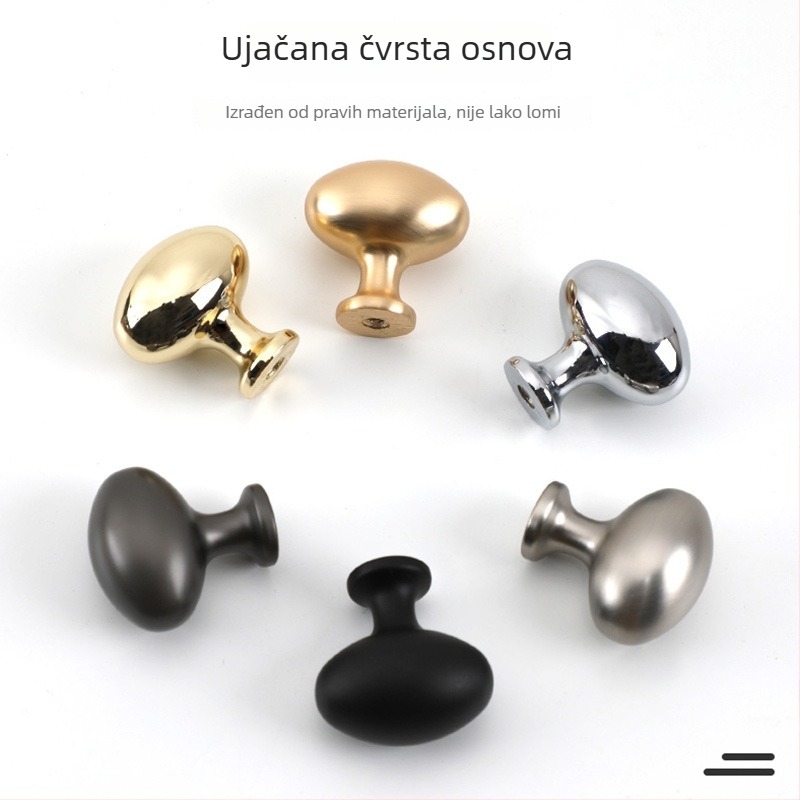 Cink ručka za namještaj od legure cinka, oblik golubljeg jajeta, jednim otvorom za montažu, moderni minimalistički stil, model 6500, Bejart, za garderobe, ormariće za vino i ladice