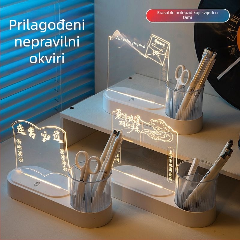 Akrilna noćna lampica s rotirajućim držačem za olovke, dizajn temeljen na fotografiji, dekorativan stolni komad za učenike i korporativne poklone