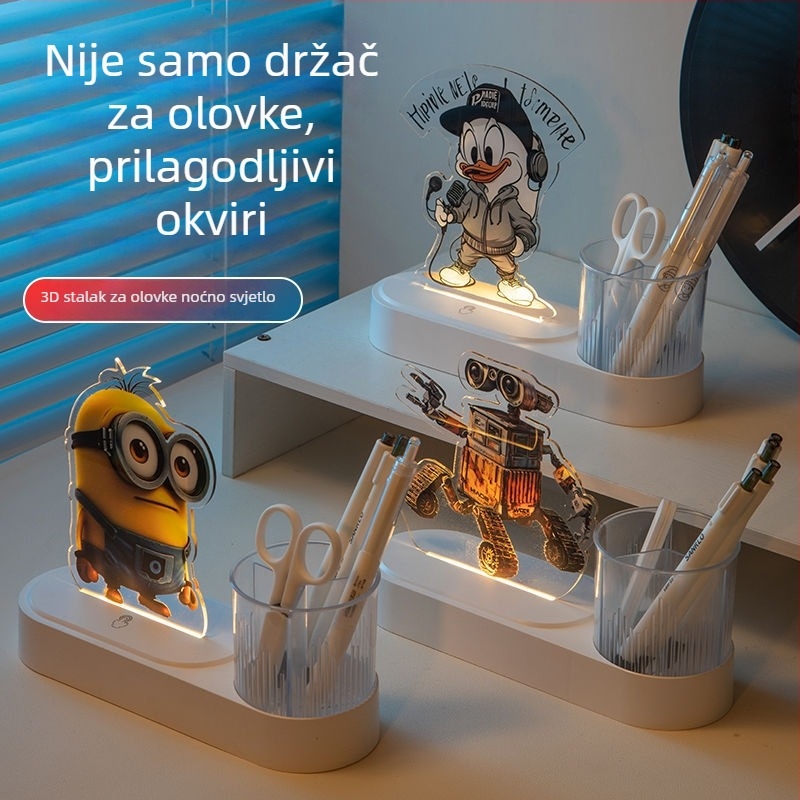Akrilna noćna lampica s rotirajućim držačem za olovke, dizajn temeljen na fotografiji, dekorativan stolni komad za učenike i korporativne poklone