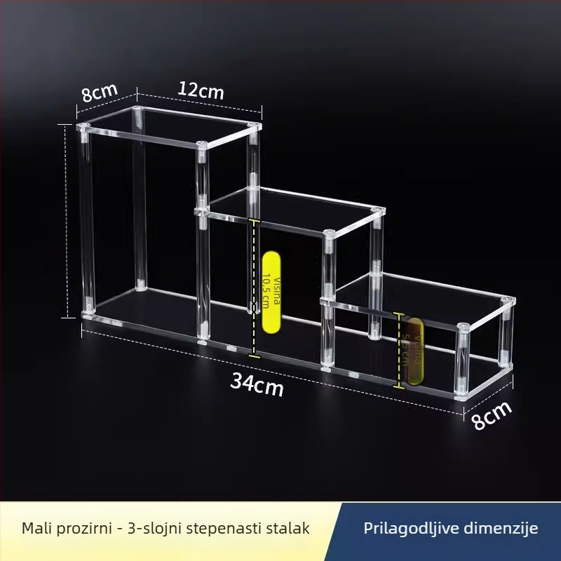Trostruki akrilni stalak za izlaganje u ljestvičastom stilu s konzolnim dizajnom