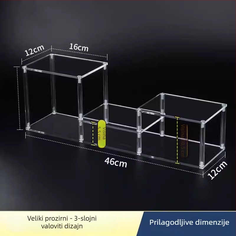 Trostruki akrilni stalak za izlaganje u ljestvičastom stilu s konzolnim dizajnom