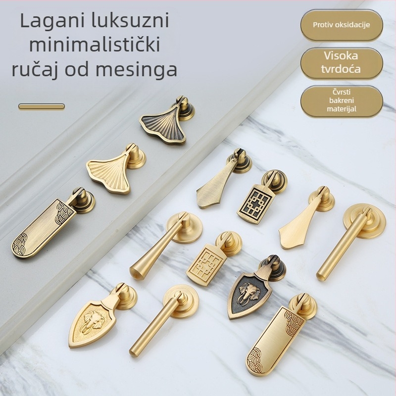 Držač za ladicu/ormar — mesing, žičano crtana površina, novi kineski stil, Model 1