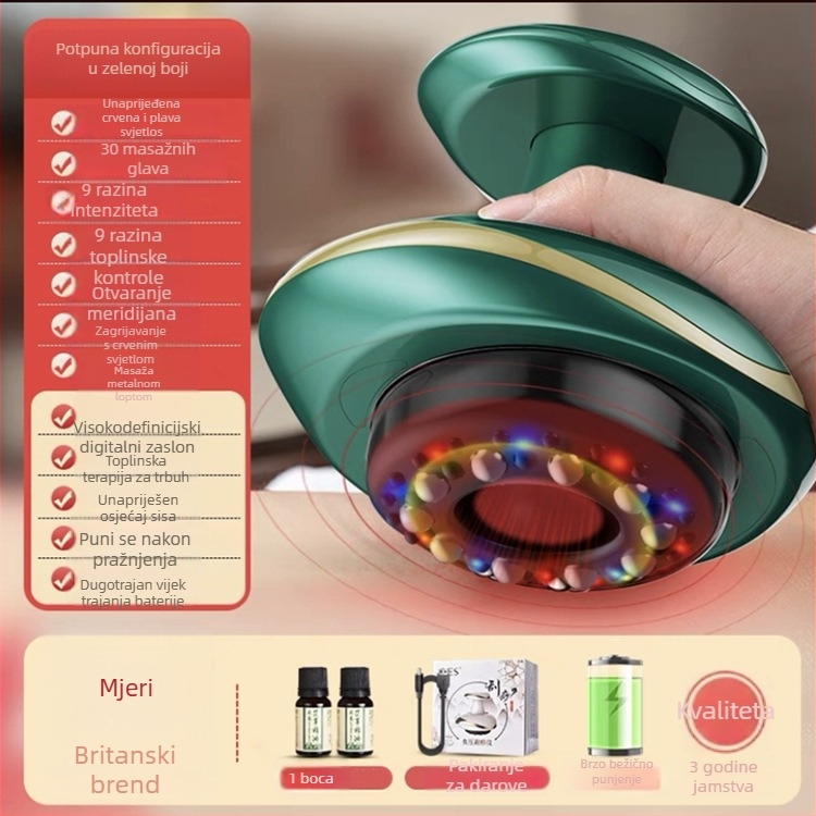 Električni masažni uređaj s vakuumom i cupping funkcijom, model SWN-3301, USB napajanje, podesiva temperatura 35–42°C, ABS kućište, 1200mAh baterija