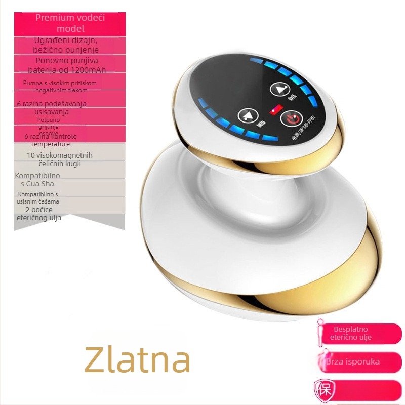 Električni masažni uređaj s vakuumom i cupping funkcijom, model SWN-3301, USB napajanje, podesiva temperatura 35–42°C, ABS kućište, 1200mAh baterija