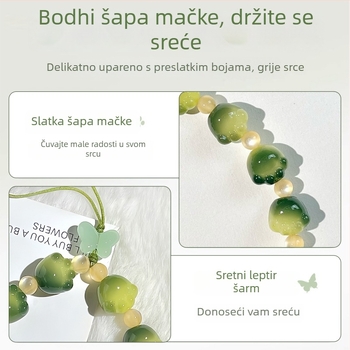 Ručna narukvica za telefon od Bodhi perlica s privjeskom mačje šape i privjescima životinja, prirodni stil