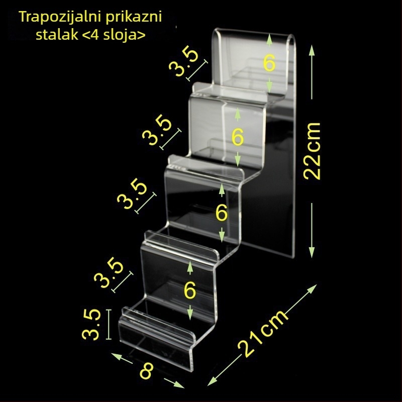 Prozirni akrilni stalak za prikaz novčanika, maski, mobitela i naočala – četiri razine, vrhunski