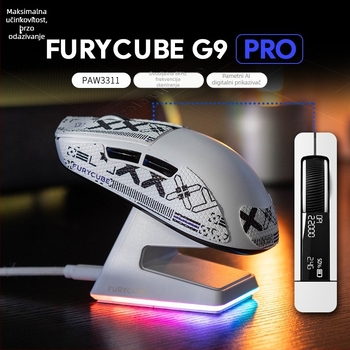 Furycube G9 Troje-modno bežično gaming miš s PAW331 optičkim senzorom, 6 tipki, DPI do 12000, USB kabel 1,5 m, bežična veza 2,4 GHz