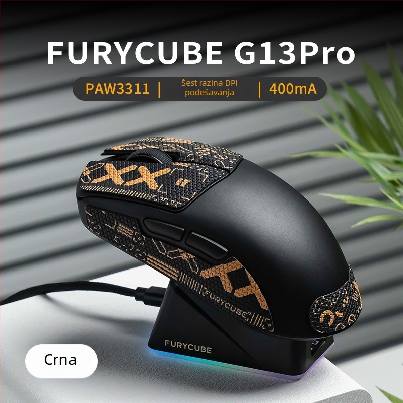 Furycube G9 Troje-modno bežično gaming miš s PAW331 optičkim senzorom, 6 tipki, DPI do 12000, USB kabel 1,5 m, bežična veza 2,4 GHz