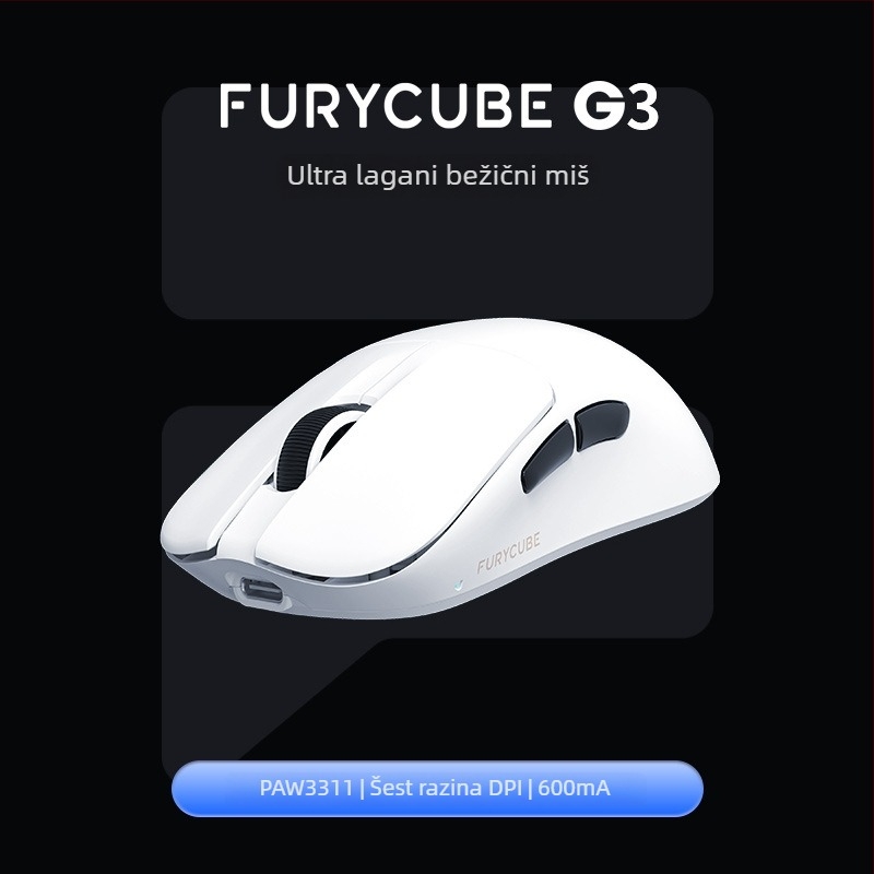 Furycube G9 Troje-modno bežično gaming miš s PAW331 optičkim senzorom, 6 tipki, DPI do 12000, USB kabel 1,5 m, bežična veza 2,4 GHz