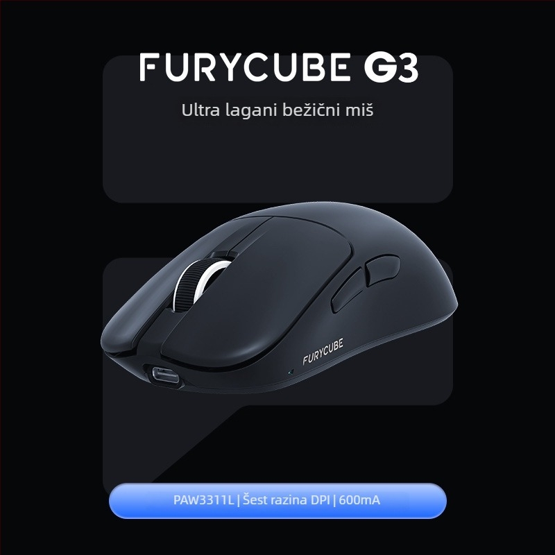 Furycube G9 Troje-modno bežično gaming miš s PAW331 optičkim senzorom, 6 tipki, DPI do 12000, USB kabel 1,5 m, bežična veza 2,4 GHz
