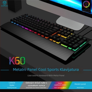 GK60 žična tipkovnica, 104 tipke, metalno kućište, RGB pozadinsko osvjetljenje, X-Frame tehnologija tipki s podrškom za dlan, kabel 1,5 m