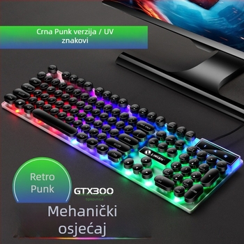 GTX300 set tipkovnice i miša, 104 tipke, žični membranski tipkovnik s naslonom za zglob i višebojnim pozadinskim osvjetljenjem