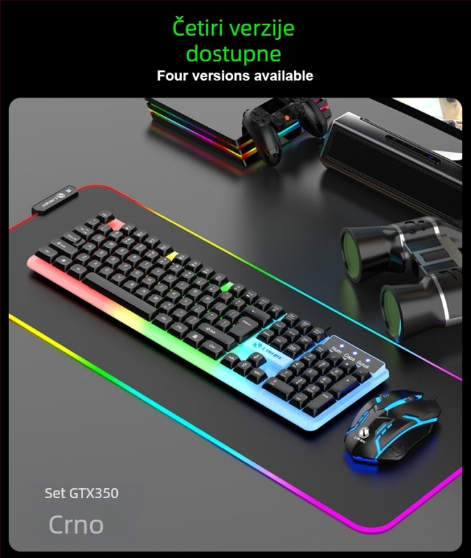 GTX300 set tipkovnice i miša, 104 tipke, žični membranski tipkovnik s naslonom za zglob i višebojnim pozadinskim osvjetljenjem
