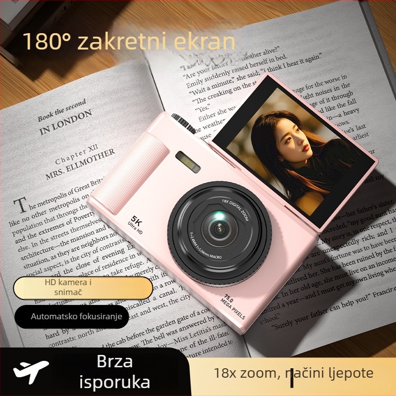 Bezzrcalna digitalna kamera s rotirajućim zaslonom u retro stilu, CCD senzor 1/3.2in, 24 MP, 16x optični zoom