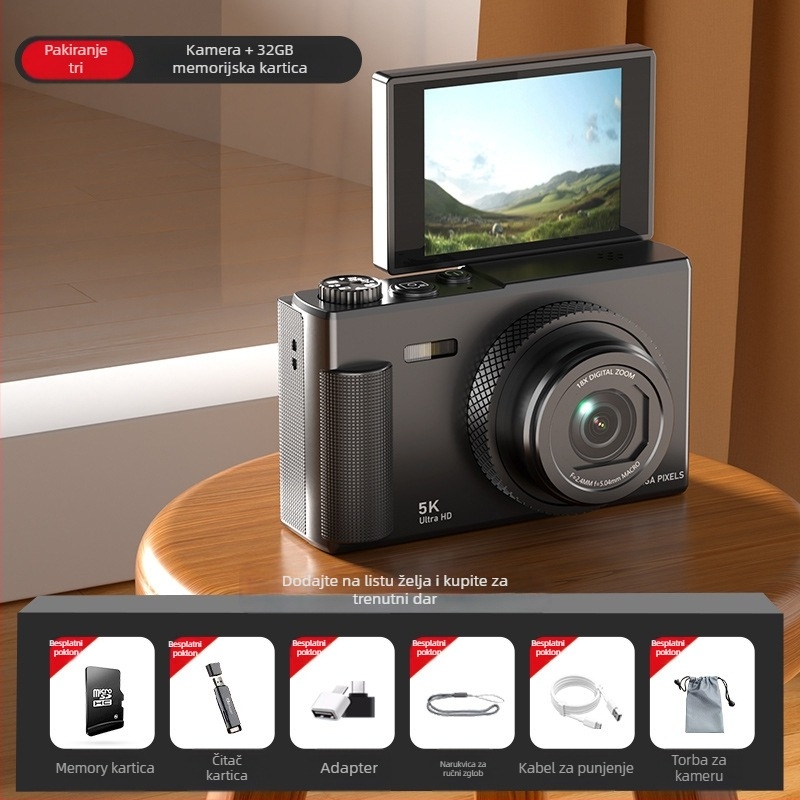Bezzrcalna digitalna kamera s rotirajućim zaslonom u retro stilu, CCD senzor 1/3.2in, 24 MP, 16x optični zoom