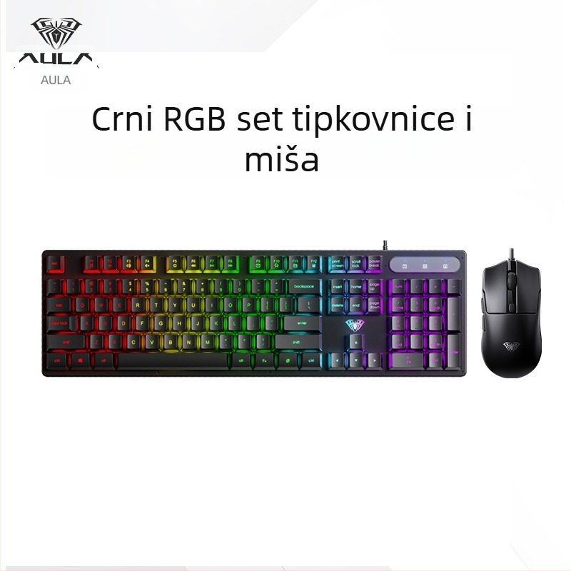 Tipkovnica AULA Wolf Spider S3005, žična uredska tiha tipkovnica, 104 tipke, USB, numerički blok, mješovita pozadinska rasvjeta
