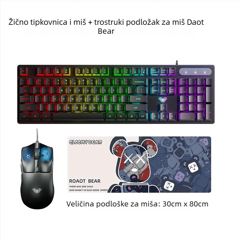 Tipkovnica AULA Wolf Spider S3005, žična uredska tiha tipkovnica, 104 tipke, USB, numerički blok, mješovita pozadinska rasvjeta