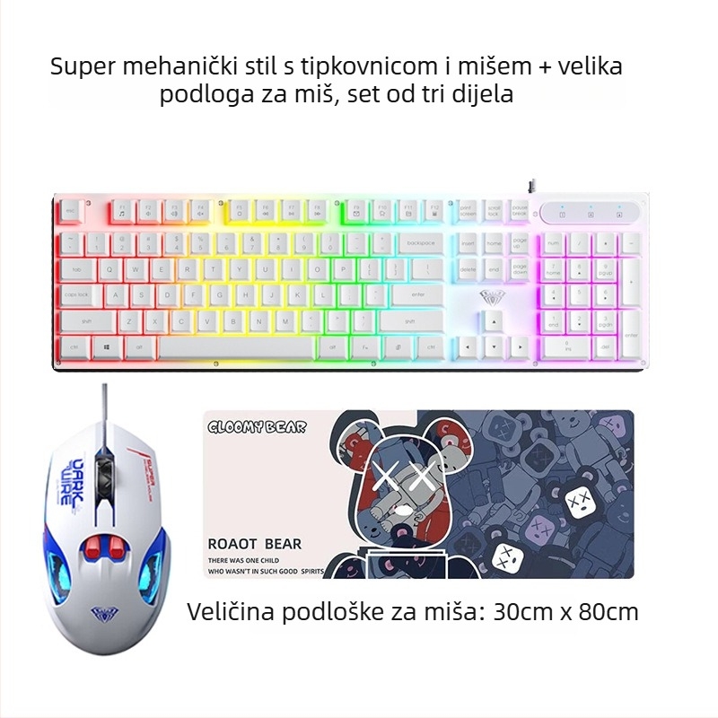 Tipkovnica AULA Wolf Spider S3005, žična uredska tiha tipkovnica, 104 tipke, USB, numerički blok, mješovita pozadinska rasvjeta