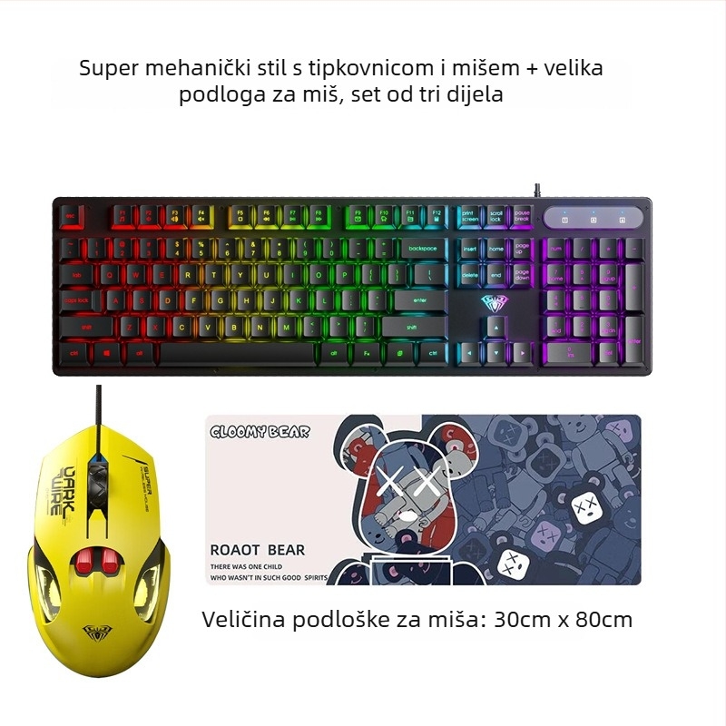 Tipkovnica AULA Wolf Spider S3005, žična uredska tiha tipkovnica, 104 tipke, USB, numerički blok, mješovita pozadinska rasvjeta