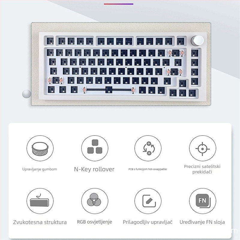 Komplet mehaničke tipkovnice – 75 tipki, bežični s tri načina, RGB pozadinsko osvjetljenje, hot-plug, podržava 4+ uređaja