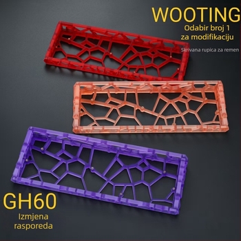 GH60-kompatibilno kućište tipkovnice, 60-tipki mehanički raspored, prozirno mat PC materijal, standardne pozicije rupa