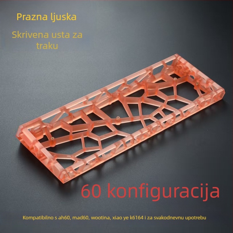 GH60-kompatibilno kućište tipkovnice, 60-tipki mehanički raspored, prozirno mat PC materijal, standardne pozicije rupa