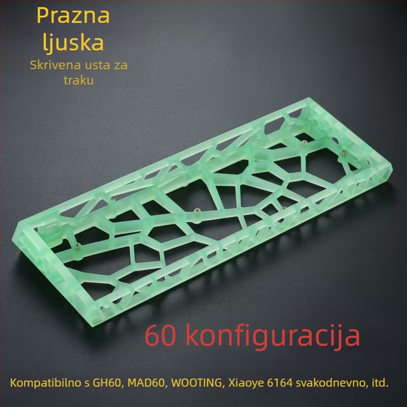GH60-kompatibilno kućište tipkovnice, 60-tipki mehanički raspored, prozirno mat PC materijal, standardne pozicije rupa