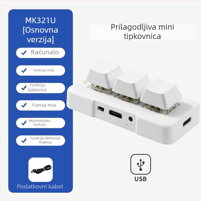 3-tipkovna mini Bluetooth mehanička tipkovnica s RGB pozadinskim osvjetljenjem, zelena osovina i tri načina povezivanja